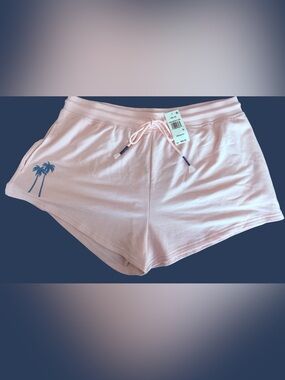 Women's Pink Drawstring Lounge Shorts with Palm Accent